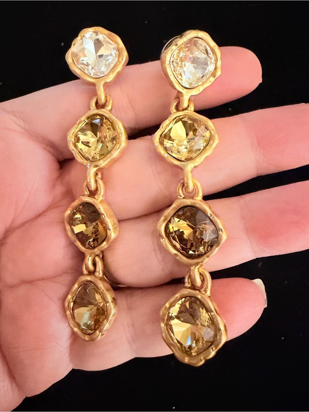 Oscar de la Renta Earrings Gold-Tone TOPAZ COMBO CRYSTAL Dangle Drop ✨POST - Picture 11 of 12